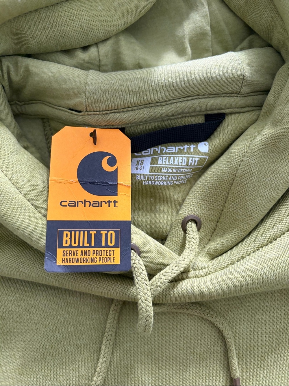 Carhartt Women's Olive Green Relaxed Fit Pullover Hoodie Logo Sleeve XS NWT - Picture 10 of 12